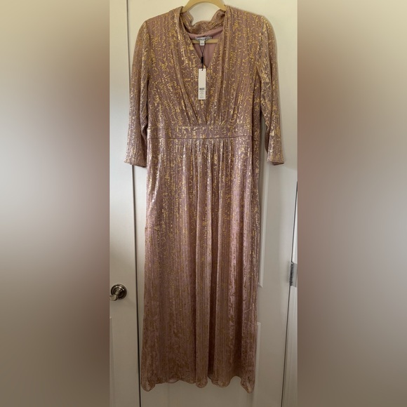 Chico's Metallic Pleat Maxi Dress Rose Smoke (SOLD OUT COLOR) Chico’s 2 (12) - Picture 4 of 9